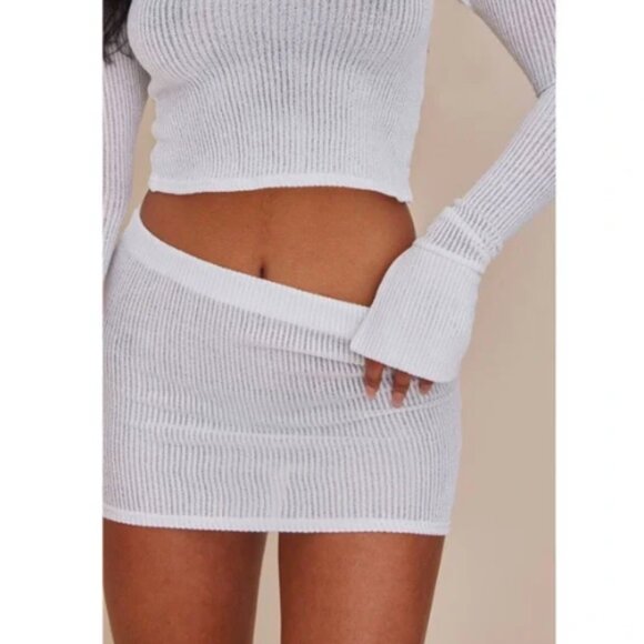PrettyLittleThing Dresses & Skirts - NWT Prettylittlething White Sheer Soft Rib Low Waist Micro Mini Skirt Size 2